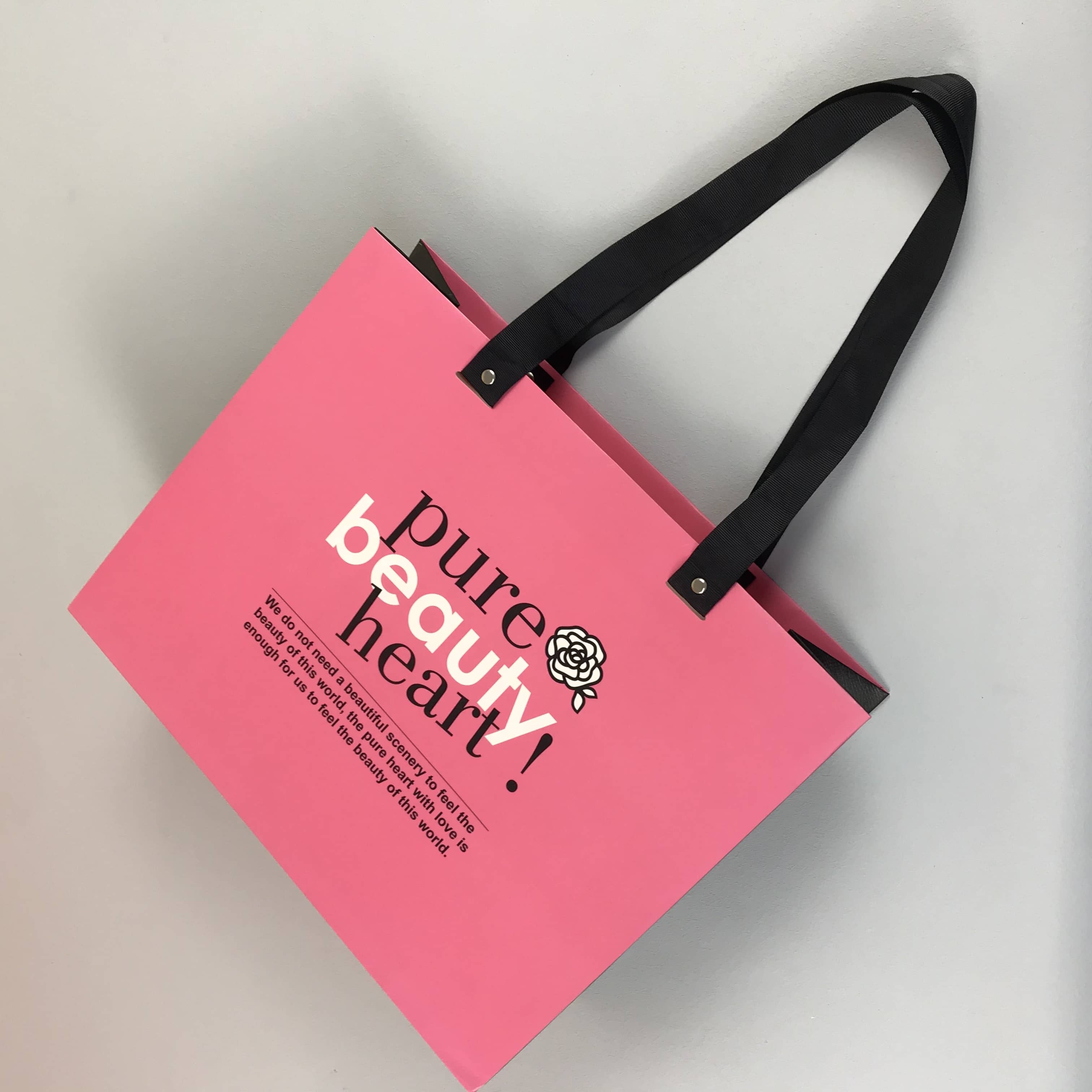 Custom Paper Bags with Logo | Pink Gift Reusable Grocery Bag Bulk with Handles for Shopping Store
