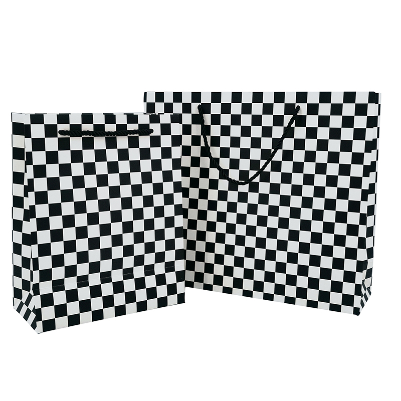 Lipack Recycled Plaid Black and White Paper Shopping Bag for Party Gift