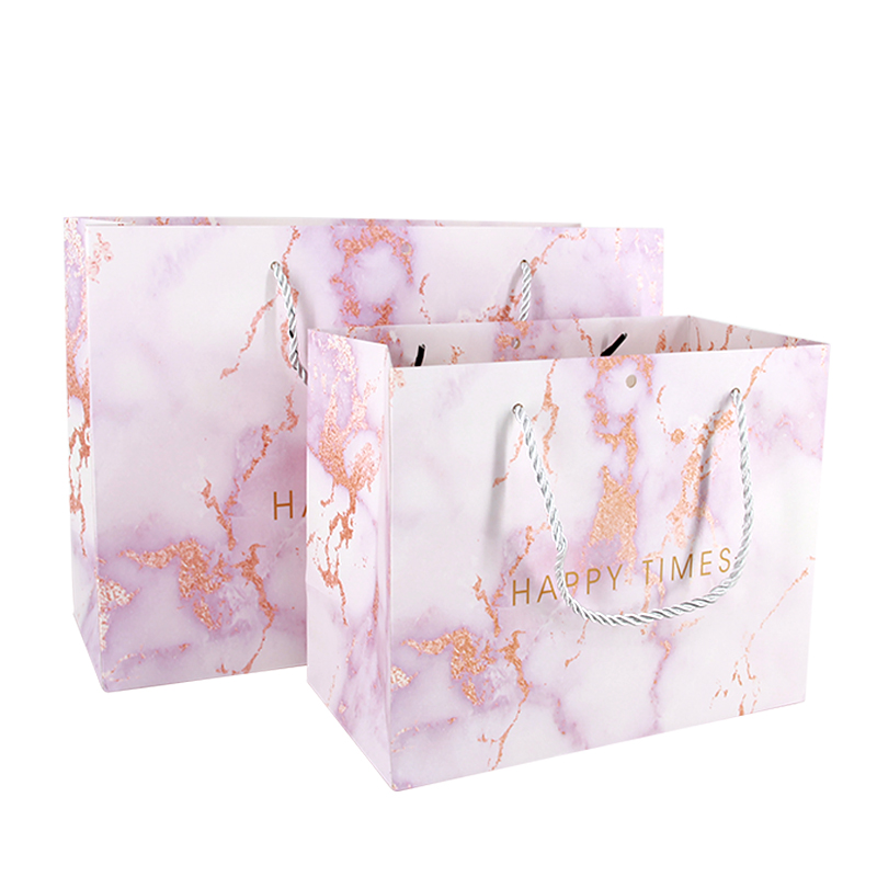 Lipack Pink Marble Effect Boutique Paper Bag with Your Logo for Packaging