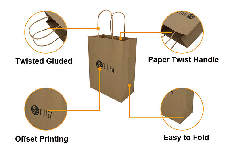 Brown Kraft Paper Bags with Handles Custom Food Paper Bag Grocery Bags