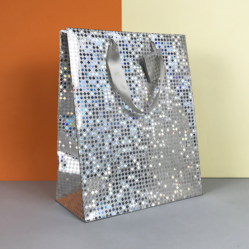 Lipack Silver Glitter Bling Holographic Cosmetics Shopping Paper Bag