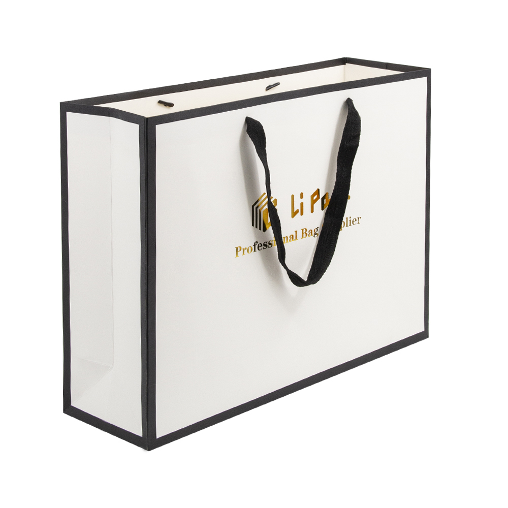 Lipack Custom Ivory Board Luxury Paper Bag with Flat Cotton Handle