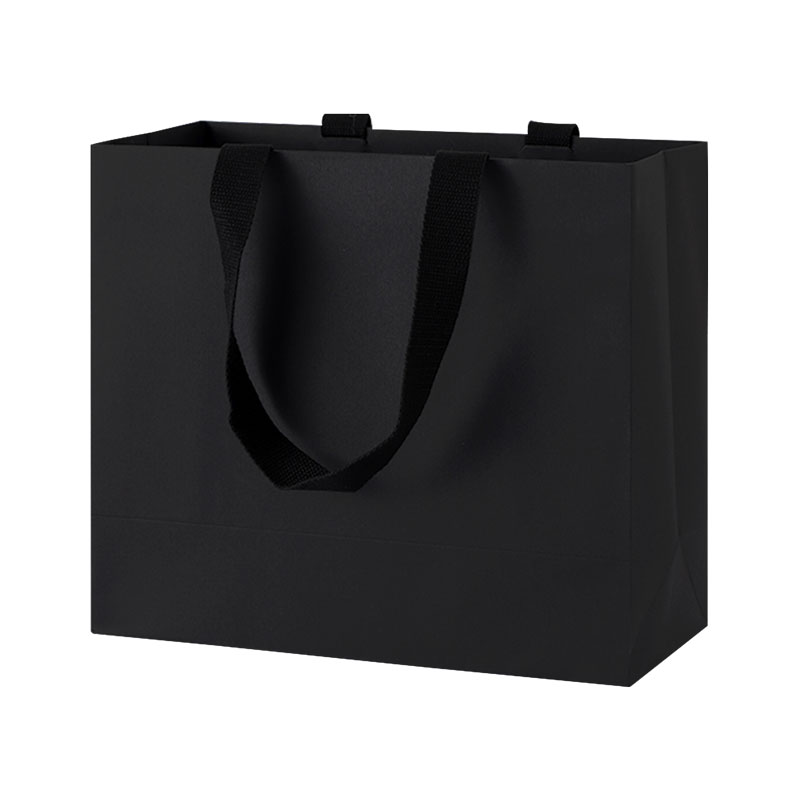 Custom Black and White Paper Bag with Flat Nylon Handle for Clothing Packaging